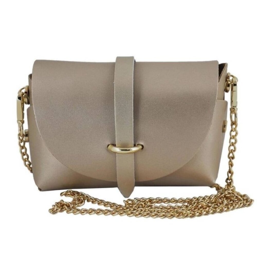Vera Pelle Women's Crossbody‎ Bag Gold Chain Strap Flap Over Purse Evening Party